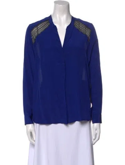 Pre-owned Sandro V-neck Long Sleeve Blouse In Blue
