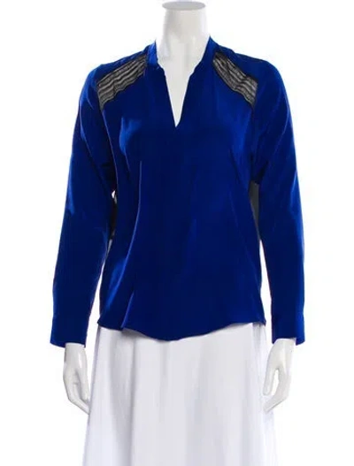 Pre-owned Sandro V-neck Long Sleeve Blouse In Blue