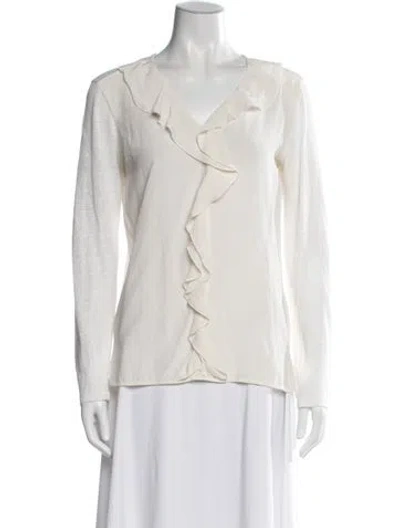 Pre-owned Sandro V-neck Long Sleeve Blouse In Neutral