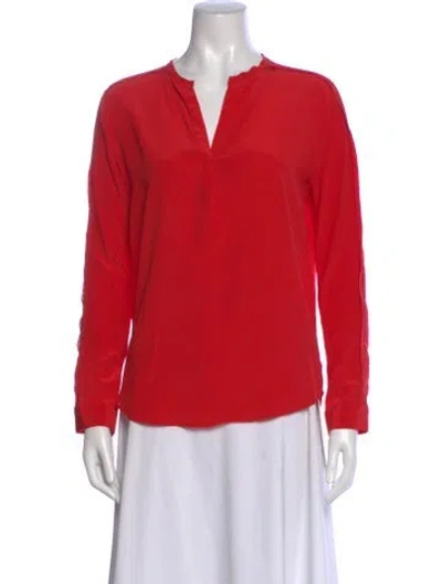 Pre-owned Sandro V-neck Long Sleeve Blouse In Red