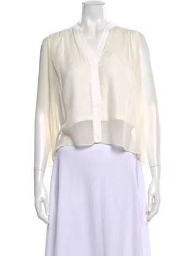 Pre-owned Sandro V-neck Long Sleeve Blouse In White