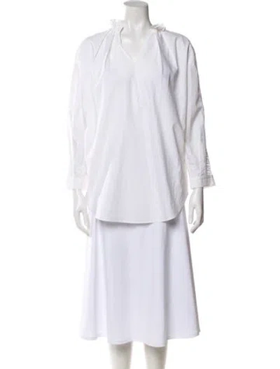 Pre-owned Sandro V-neck Long Sleeve Blouse In White