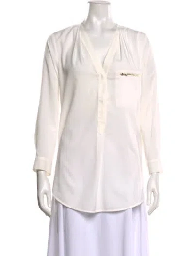 Pre-owned Sandro V-neck Long Sleeve Blouse In White