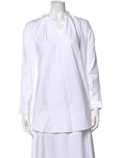 Pre-owned Sandro V-neck Long Sleeve Blouse In White