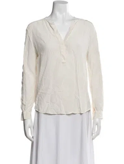 Pre-owned Sandro V-neck Long Sleeve Blouse In White