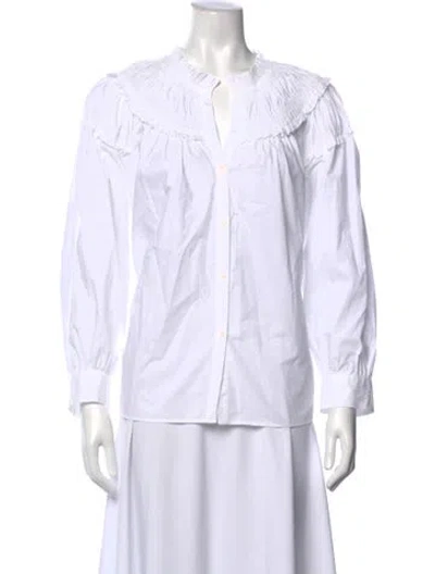 Pre-owned Sandro V-neck Long Sleeve Blouse In White