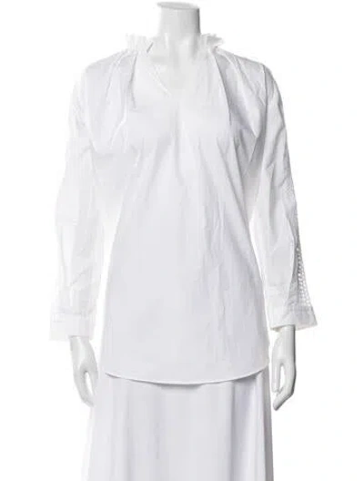 Pre-owned Sandro V-neck Long Sleeve Blouse In White