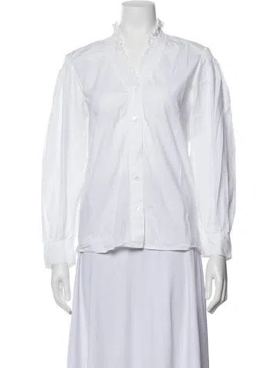 Pre-owned Sandro V-neck Long Sleeve Blouse In White