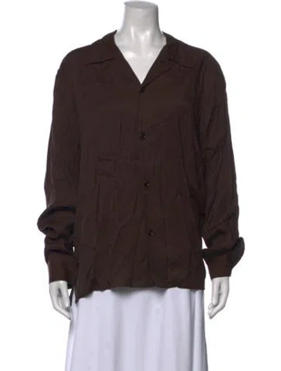 Pre-owned Sandro V-neck Long Sleeve Button-up Top In Brown