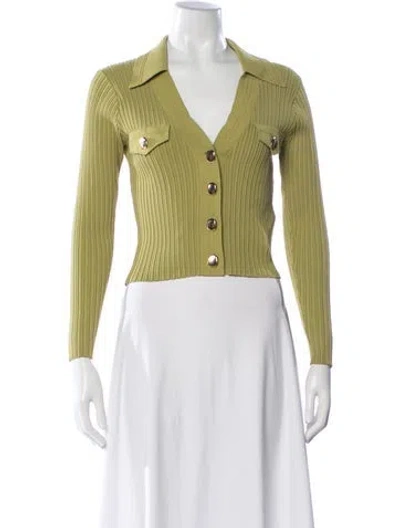 Pre-owned Sandro V-neck Long Sleeve Button-up Top In Green
