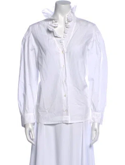 Pre-owned Sandro V-neck Long Sleeve Button-up Top In White