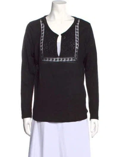 Pre-owned Sandro V-neck Long Sleeve Top In Black