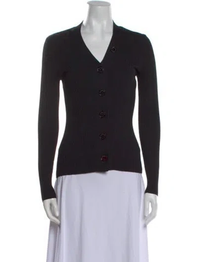 Pre-owned Sandro V-neck Long Sleeve Top In Black