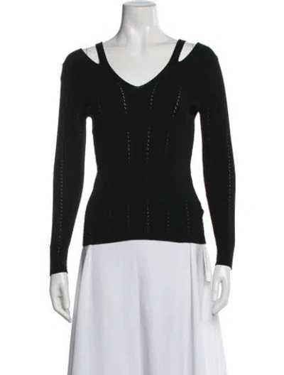 Pre-owned Sandro V-neck Long Sleeve Top In Black
