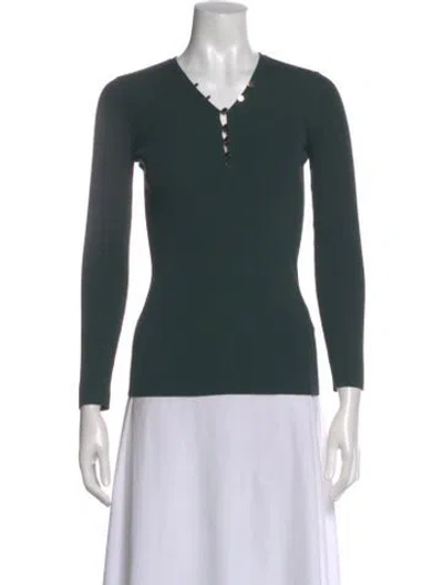 Pre-owned Sandro V-neck Long Sleeve Top In Green