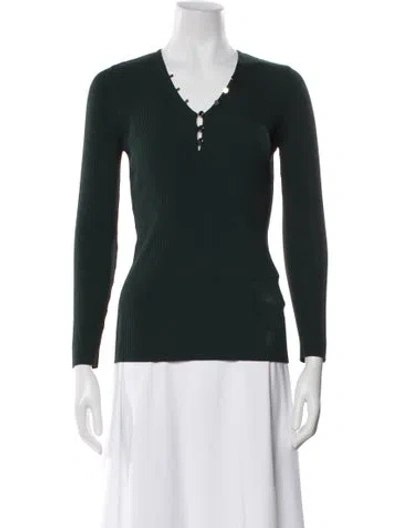 Pre-owned Sandro V-neck Long Sleeve Top In Green