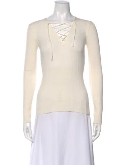 Pre-owned Sandro V-neck Long Sleeve Top In Neutral