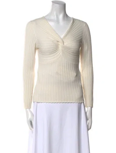 Pre-owned Sandro V-neck Long Sleeve Top In Neutral