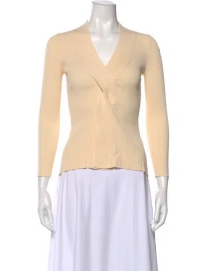Pre-owned Sandro V-neck Long Sleeve Top In Neutral