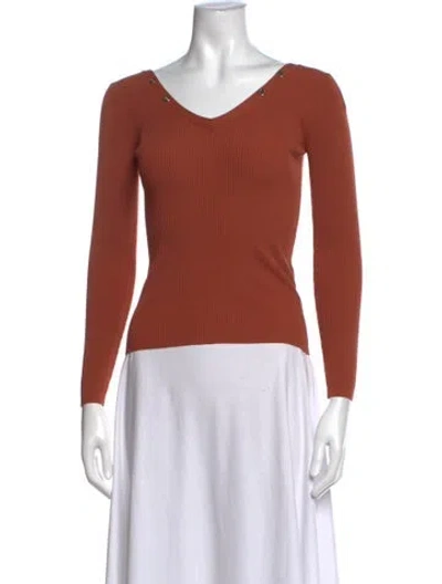 Pre-owned Sandro V-neck Long Sleeve Top In Red