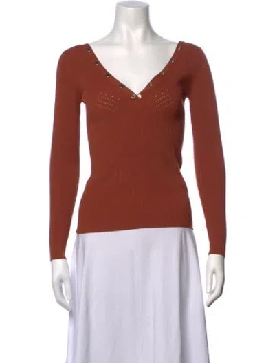 Pre-owned Sandro V-neck Long Sleeve Top In Red