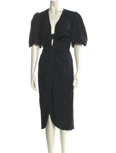 Pre-owned Sandro V-neck Midi Length Dress In Black