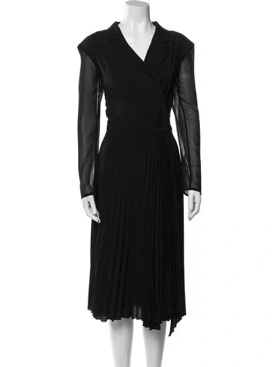 Pre-owned Sandro V-neck Midi Length Dress In Black