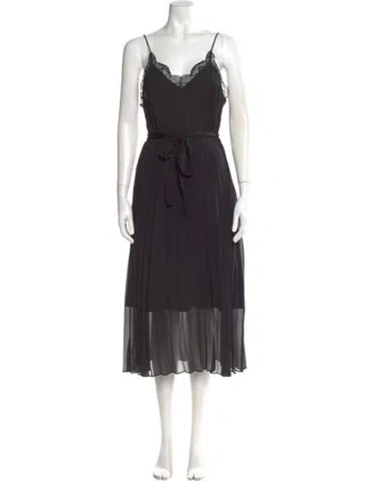 Pre-owned Sandro V-neck Midi Length Dress In Black
