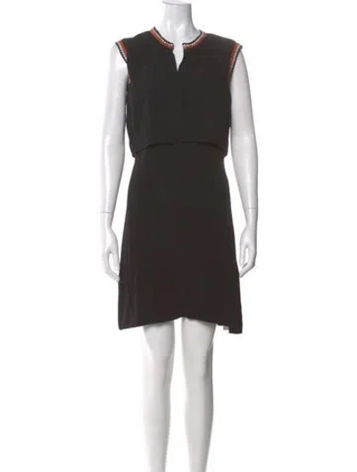 Pre-owned Sandro V-neck Midi Length Dress In Black