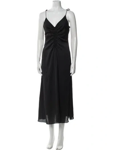 Pre-owned Sandro V-neck Midi Length Dress In Black