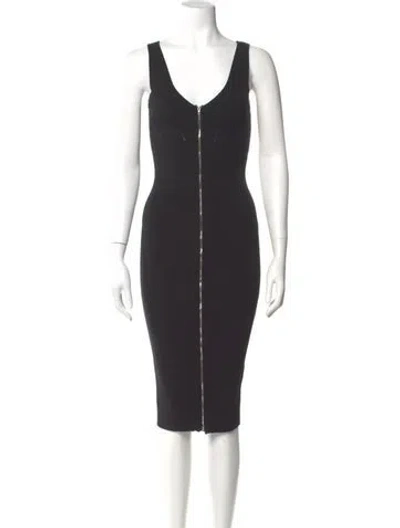 Pre-owned Sandro V-neck Midi Length Dress In Black