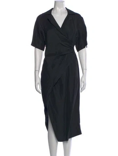 Pre-owned Sandro V-neck Midi Length Dress In Black