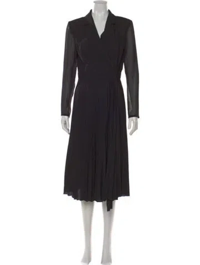 Pre-owned Sandro V-neck Midi Length Dress In Black