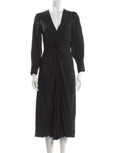 Pre-owned Sandro V-neck Midi Length Dress In Black