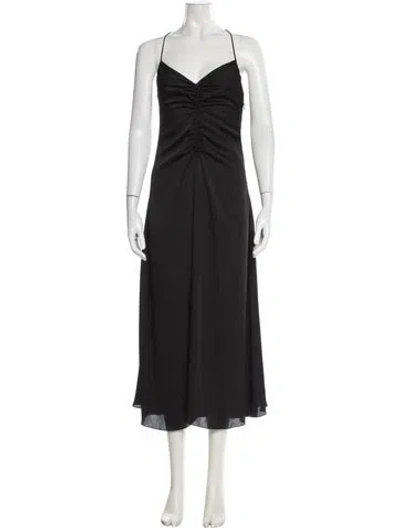 Pre-owned Sandro V-neck Midi Length Dress In Black