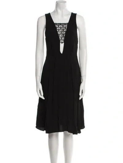 Pre-owned Sandro V-neck Midi Length Dress In Black