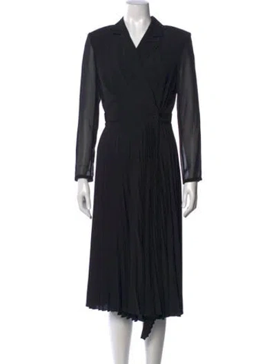 Pre-owned Sandro V-neck Midi Length Dress In Black