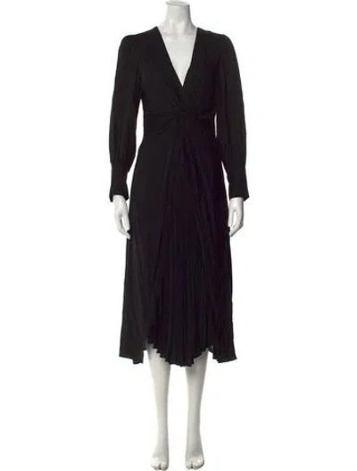 Pre-owned Sandro V-neck Midi Length Dress In Black