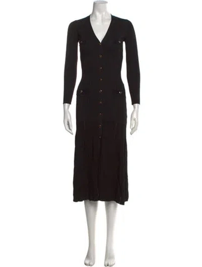 Pre-owned Sandro V-neck Midi Length Dress In Black