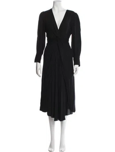 Pre-owned Sandro V-neck Midi Length Dress In Black