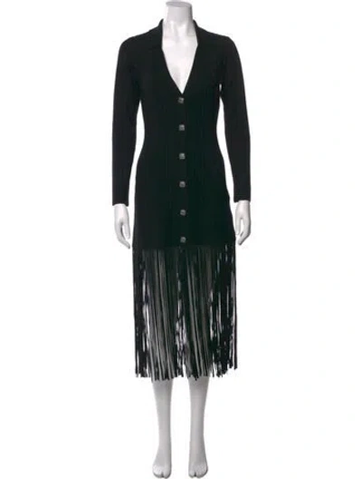 Pre-owned Sandro V-neck Midi Length Dress In Black