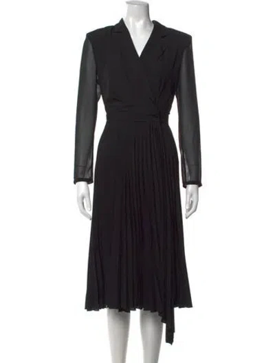 Pre-owned Sandro V-neck Midi Length Dress In Black