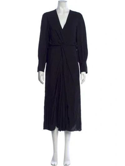 Pre-owned Sandro V-neck Midi Length Dress In Black