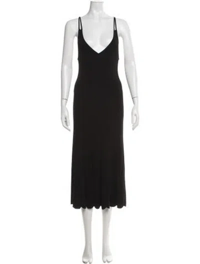 Pre-owned Sandro V-neck Midi Length Dress In Black