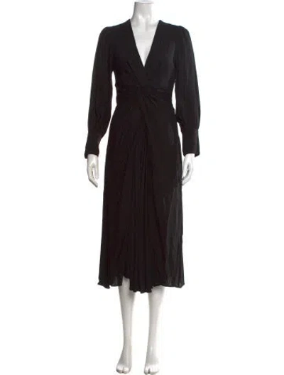 Pre-owned Sandro V-neck Midi Length Dress In Black
