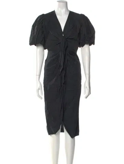 Pre-owned Sandro V-neck Midi Length Dress In Black
