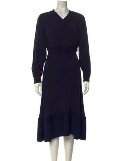 Pre-owned Sandro V-neck Midi Length Dress In Blue