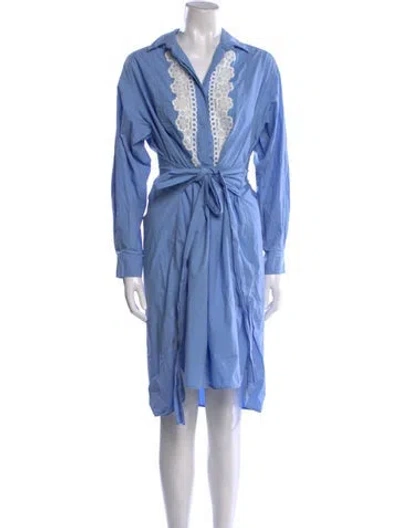 Pre-owned Sandro V-neck Midi Length Dress In Blue