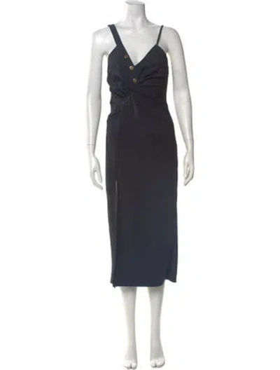 Pre-owned Sandro V-neck Midi Length Dress In Blue