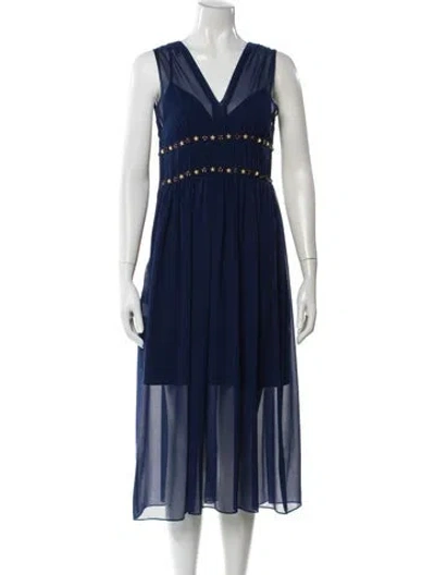Pre-owned Sandro V-neck Midi Length Dress In Blue